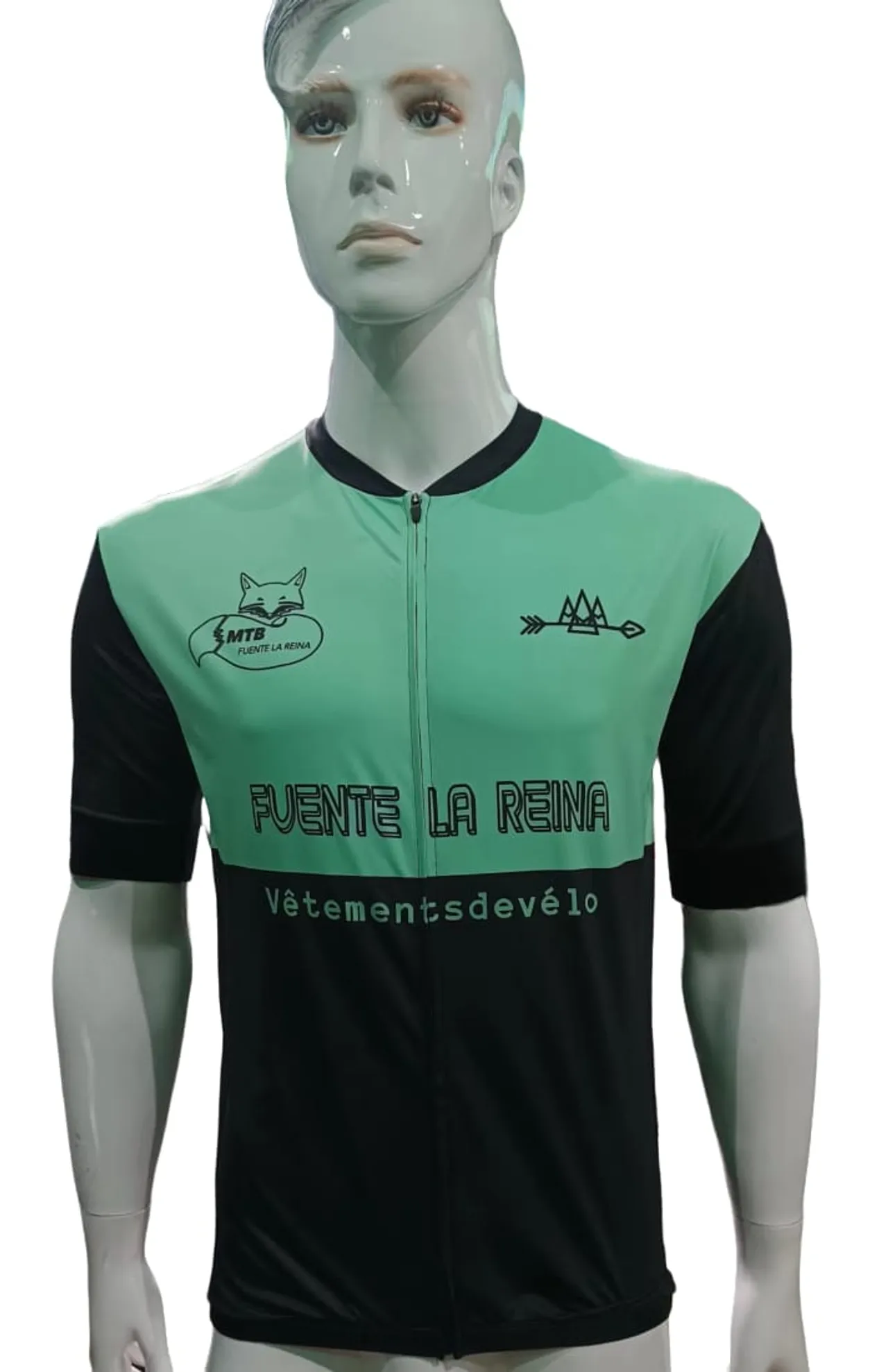 El frontal del maillot turquesa sobre el maniquí